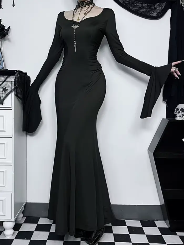 Robe gothique élégante pour femme sirène d'été slimmée inspirée de la famille adams pour halloween et autres occasions spéciales