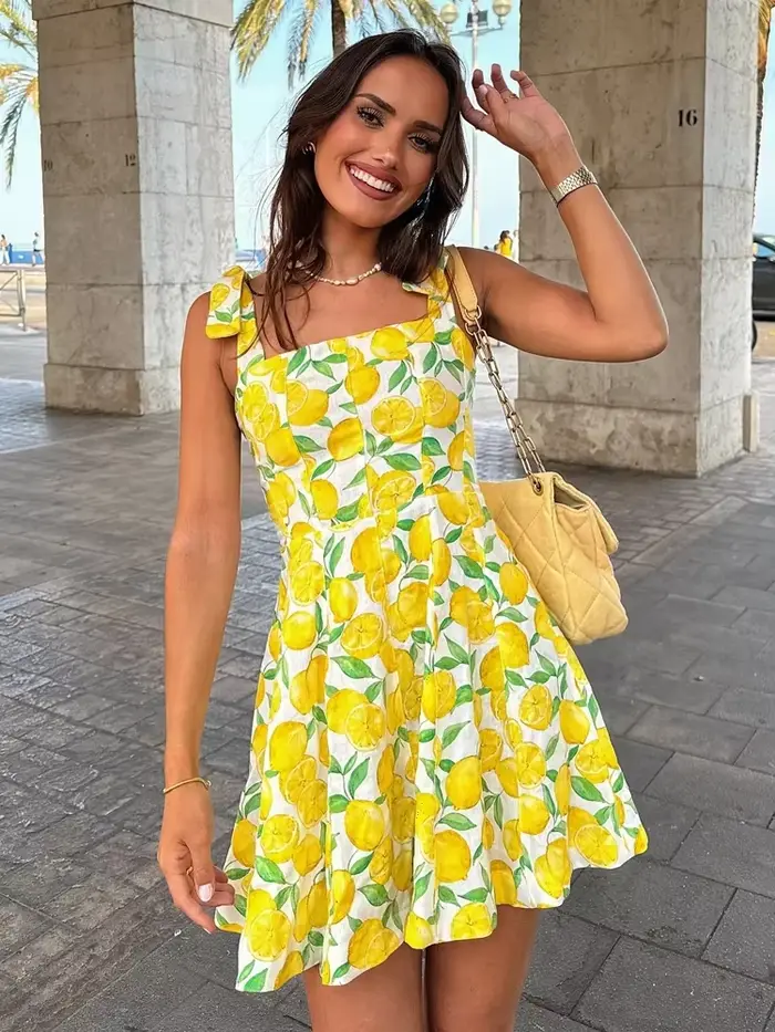 Mini robe d'été à imprimé citron pour femmes