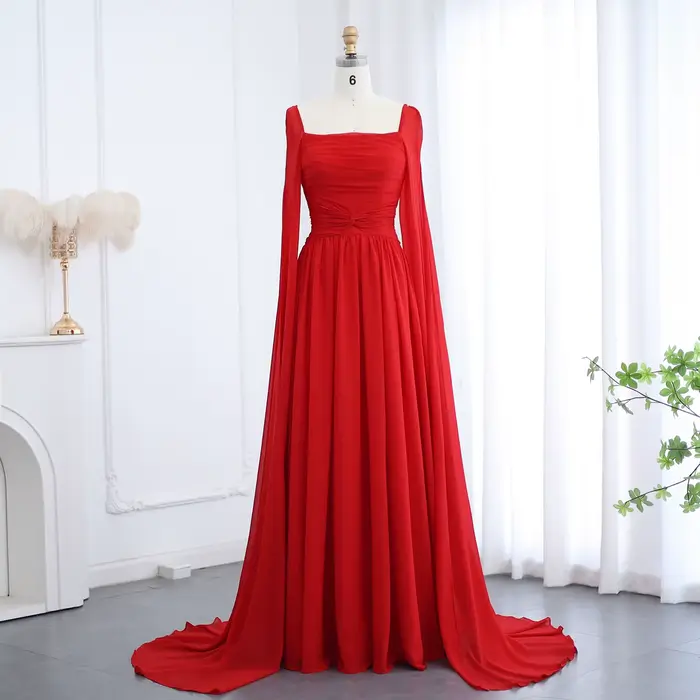 Sharon Said – robe de soirée arabe élégante en mousseline de soie rouge