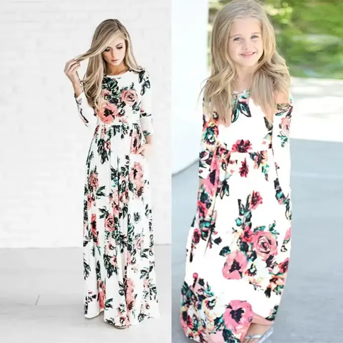 Robe longue à fleurs pour mère et fille