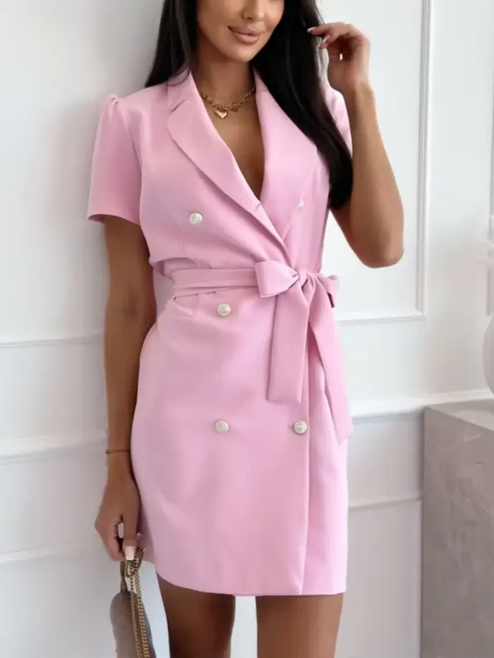Robe décontractée polyester à double boutonnage avec écharpes pour femmes élégantes occasions spéciales