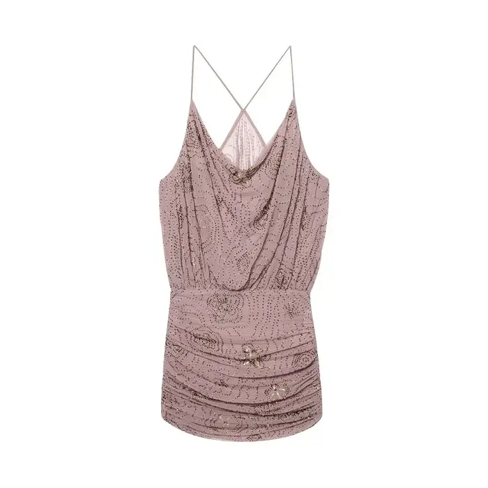 MUJER paillettes Tulle Mini robe femmes froncé Slip robes courtes pour femme de luxe fête
