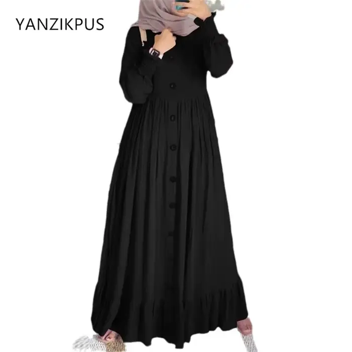 Robe rétro ample à volants et col rond en polyester pour femmes, mode luxueuse musulmane, occasions spéciales printemps automne