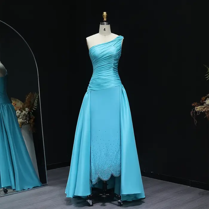 Robe de soirée Sharon Said Aqua bleue sans manches train de balayage pour femmes occasions spéciales soirée officielle mariage