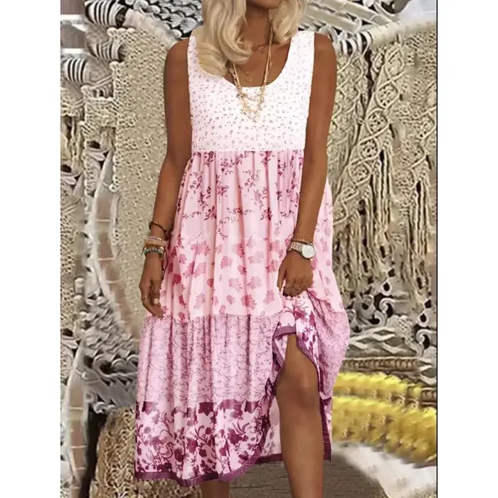 Robe longue rose ample pour femmes