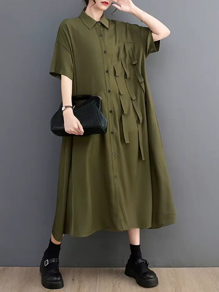 Robe Chemise Décontractée à Manches Courtes pour Femme Élégante et Vintage Occasions Spéciales Printemps Été