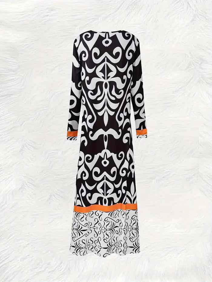 Robe de vacances imprimée noire et orange pour femmes