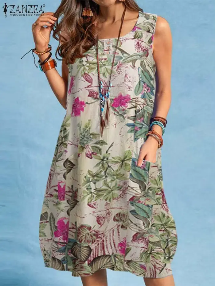 ZANZEA bohème Robe de plage été Vintage imprimé fleuri
