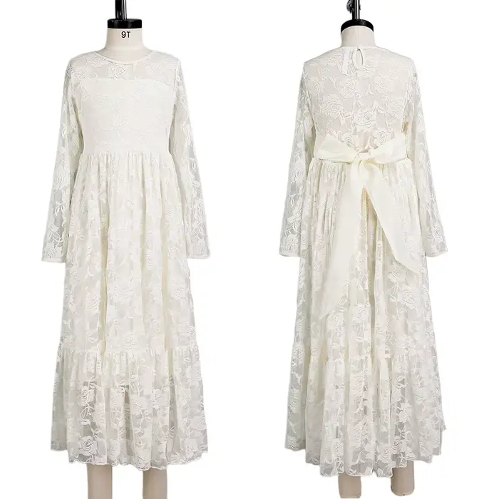 Robe élégante pour filles, manches longues, dentelle, Rose brodée, robe de princesse, vêtements pour