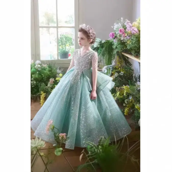 Robe formelle élégante pour filles robe de soirée verte à fleurs petite robe de Piano pour mariage anniversaire concours de princesse enfants filles occasion spéciale