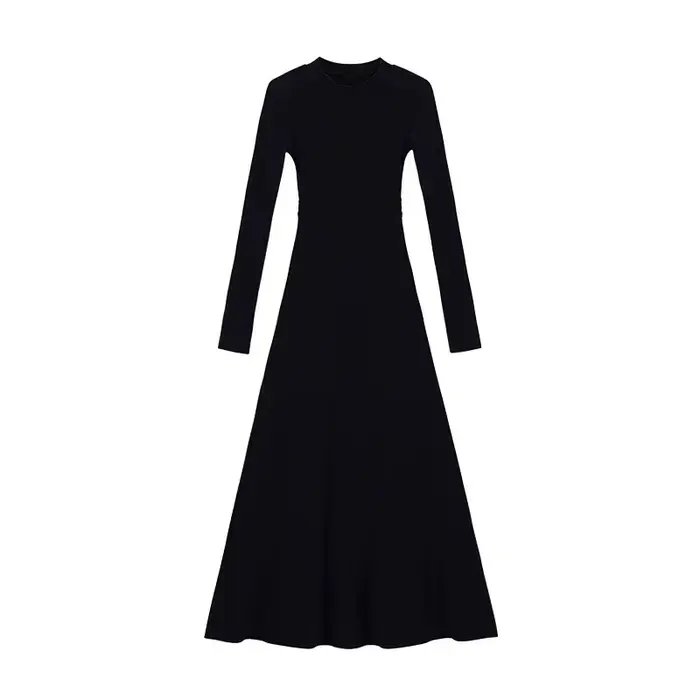 Robe longue noire élégante Hebe Style à manches longues