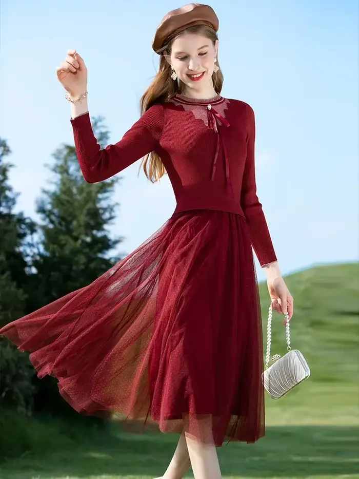 I Believe You-Robe pull à lacets avec nœud rouge pour femme
