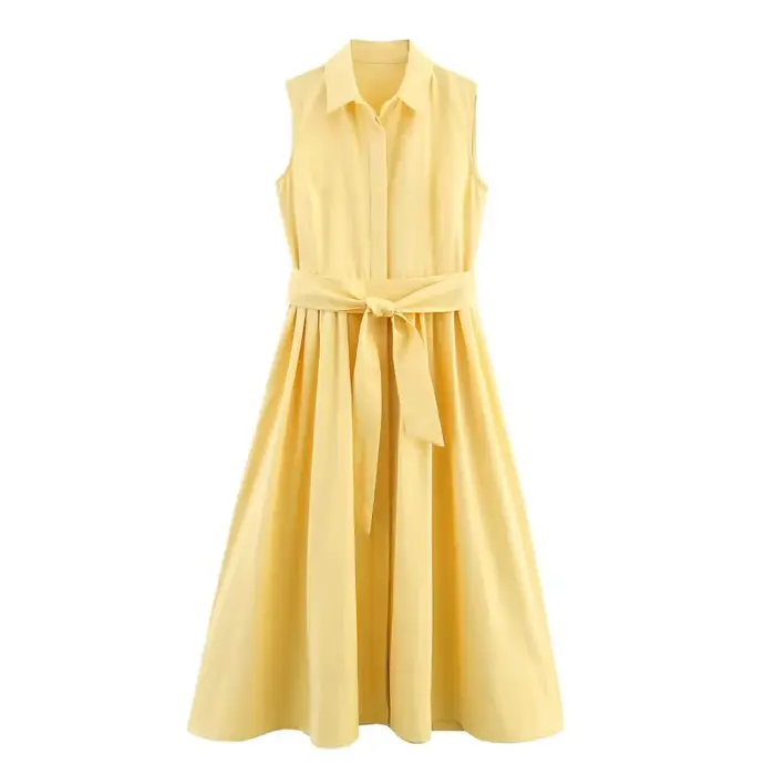 Robe chemise pour femme KAOPU ZA avec ceinture à la taille, col polo, taille empire, nouvelle arrivé