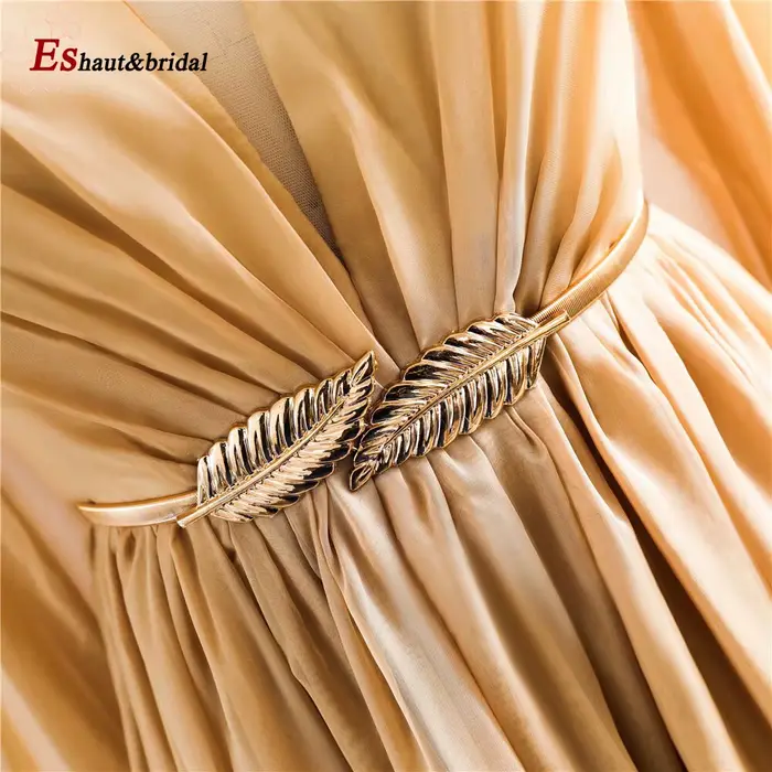 Robe de Soirée Élégante en Mousseline Boîteuse avec Manches Longues et Col Rond Doré pour Femme Occasions Spéciales Soirées Officielles Mariages Bal