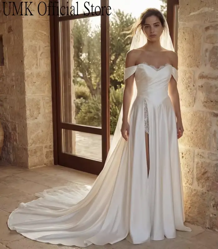 Robe de mariée de plage élégante en dentelle UMK 2026, style basque bohème sexy, avec fente haute, m