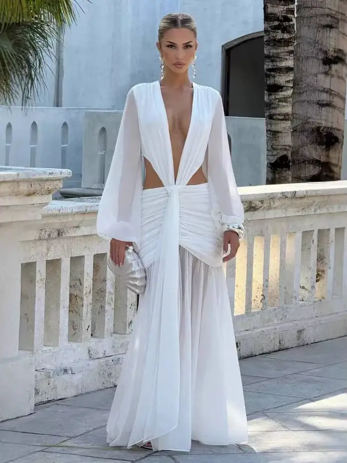 Avrilyaan V profond creux en mousseline de soie dos nu robe de soirée sexy femmes 2025 printemps été