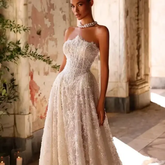 Robe de bal en dentelle brillante sans manches avec soutien-gorge intégré pour femmes enceintes occasions spéciales mariage bal de promo