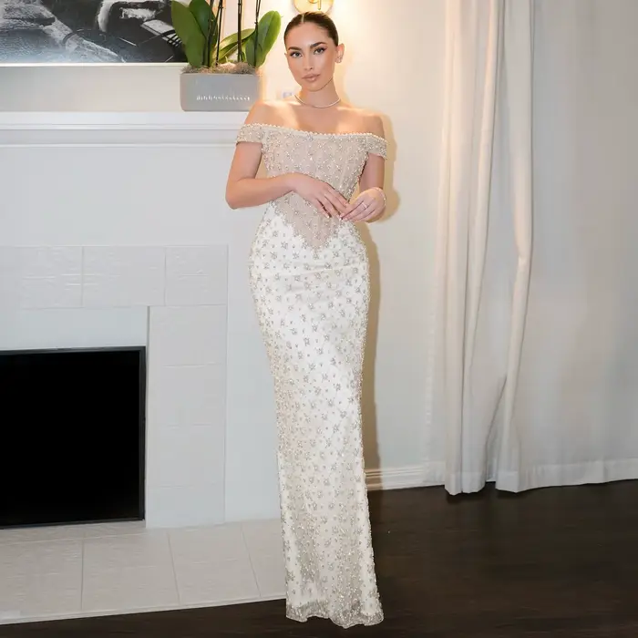 Robe de soirée Sharon Said sans manches avec perles et motifs pailletés pour femmes occasions formelles et soirées officielles