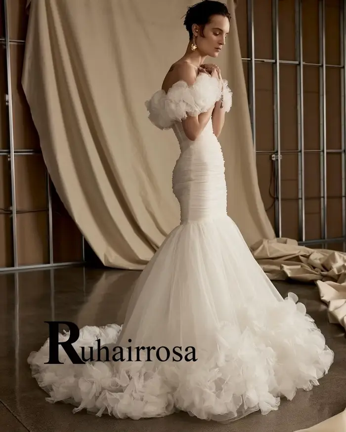 Robe de mariée sirène Ruhair Rosa élégante avec train de balayage et décolleté "MON AMOUR" pour cérémonies de mariage et événements spéciaux