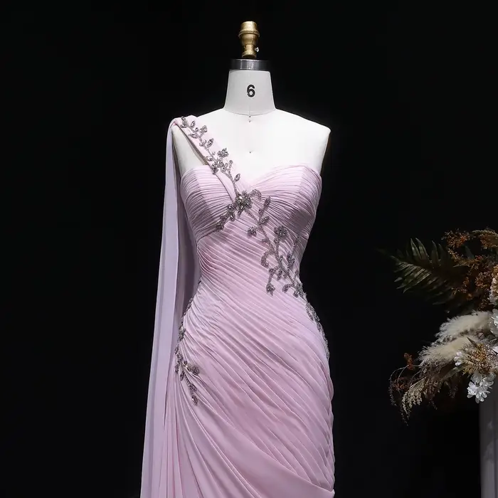 Sharon Sai élégant rose clair chérie drapée robes de soirée avec une épaule femmes robe de mariée formelle SF249 personnalisé