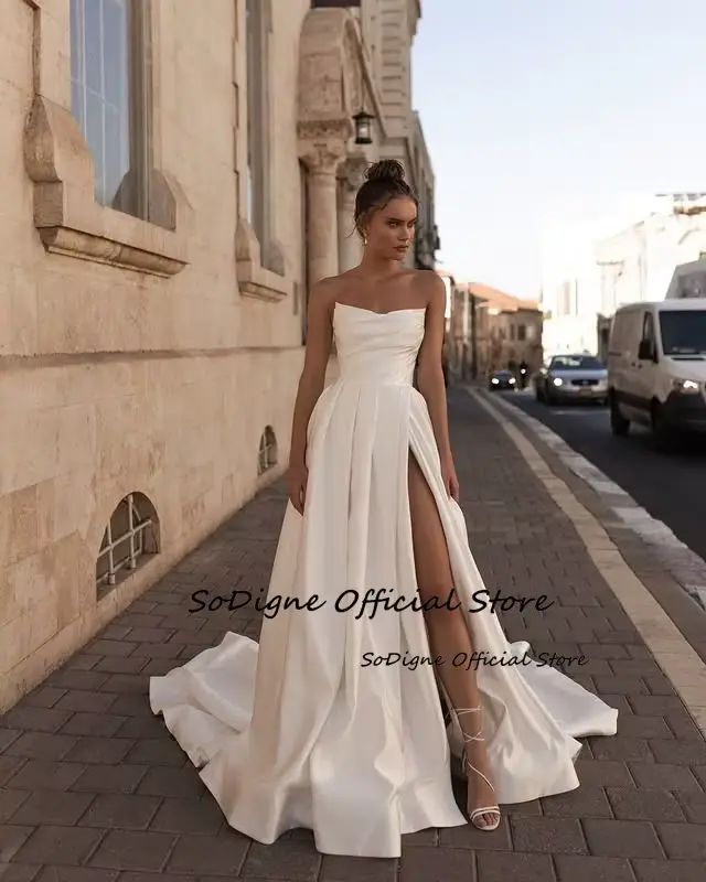 SoDigne-Robe de Mariée Trapèze en Satin