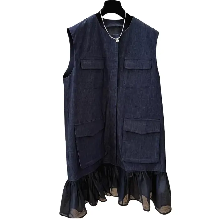 Robe sans manches pour femmes, col rond, mini, double boutonnage, polyester, silhouette une ligne, été 2024, coupe régulière, léger extensible, occasions estivales