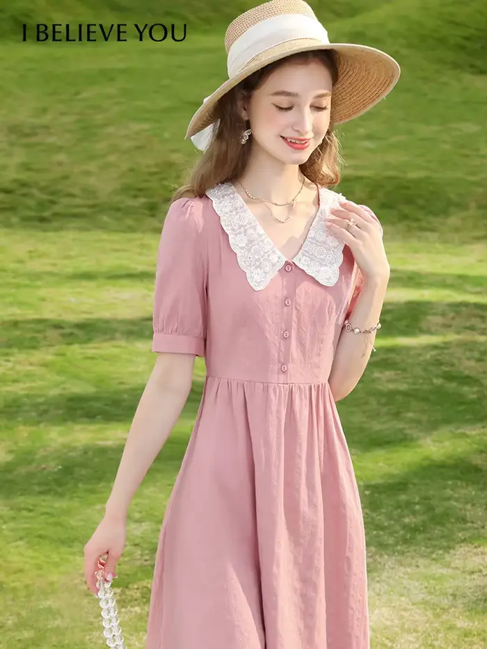 I BELIEVE YOU-Robe en dentelle rose