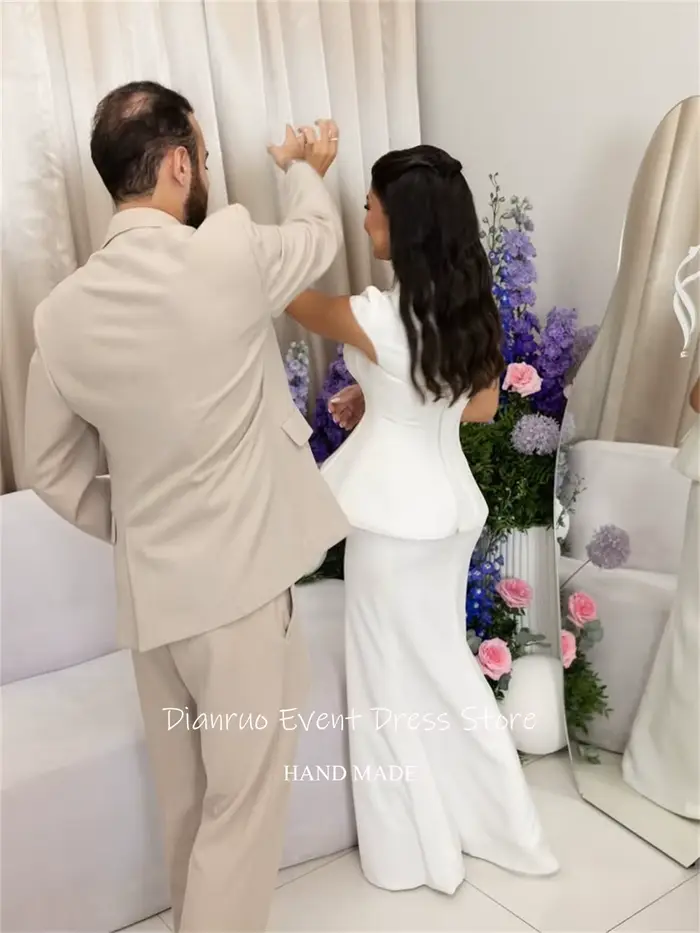 Dianruo blanc sirène robes de soirée de mariée Satin Vintage Occasion spéciale