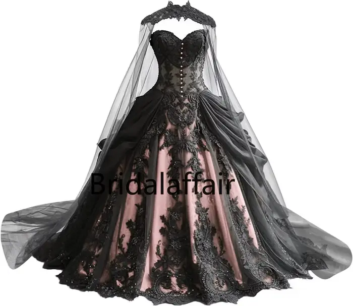 Robes de mariée gothiques pour mariées, en dentelle noire, avec des appliques, en Tulle brodé à plus