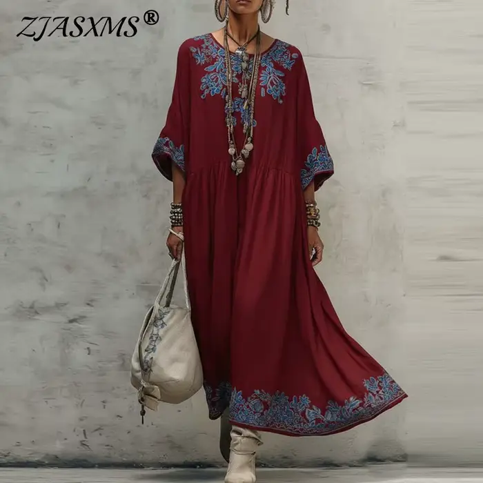 Robe longue fluide bohème élégante à imprimé floral pour femme