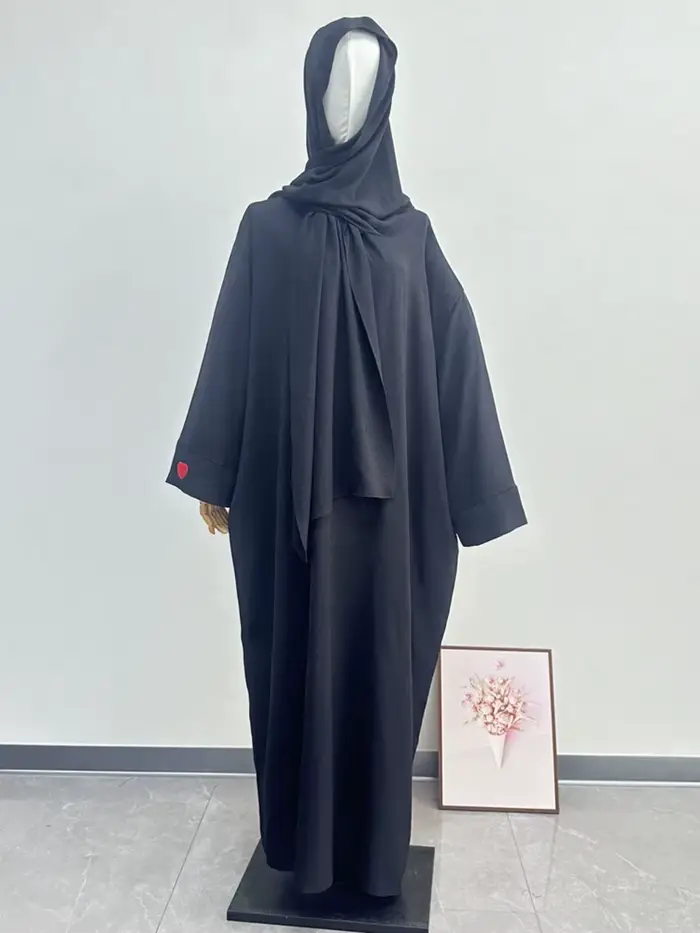 Robe Eid pour femmes Abaya à capuche amour coeur broderie solide robes de soirée Caftan musulman Rob
