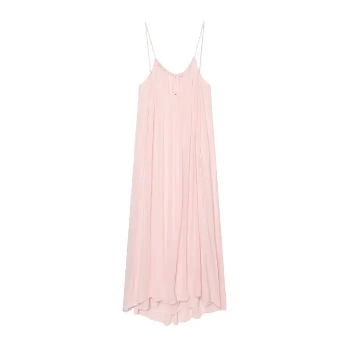 Robe longue décontractée Guobioziy en polyester pour femmes, style de plage, couleur rose, sans manches, ample, romantique, pour les vacances et les journées de plage
