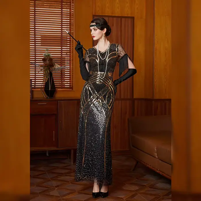 Glands robe à paillettes été femmes 1920s Vintage grand Gatsby robe élégante Sexy robes de bal robes