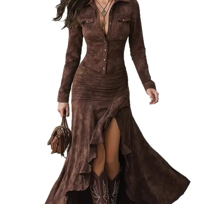 Robe longue moulante à col haut pour femmes