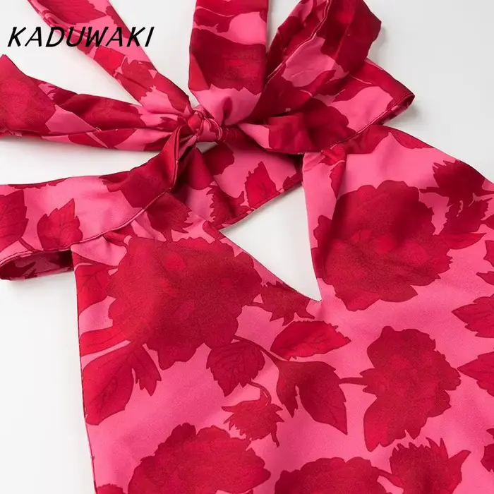 Robe Kaduwaki mi-longue imprimée élégante pour femme dos nu robe de soirée robe de plage mince mode estivale vacances sexy sans manches tricotée composition fibre synthétique polyester acétate