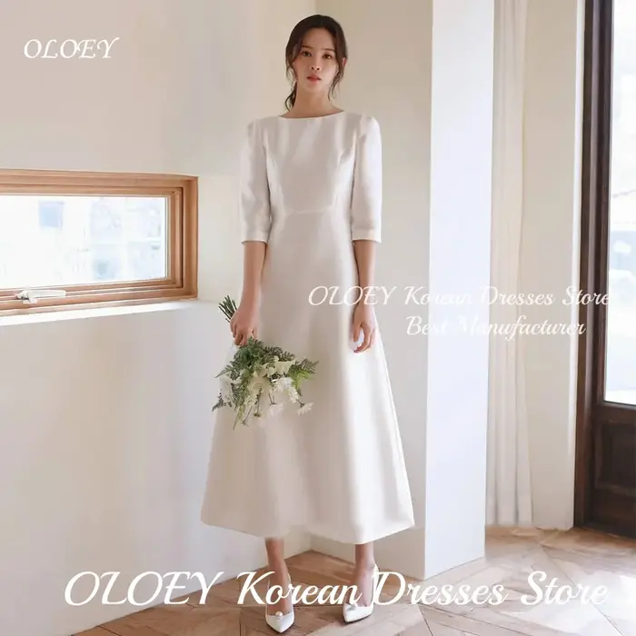 OLOEY Simple col rond a-ligne robe de mariée coréenne
