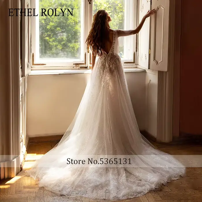 ETHEL ROLYN robe de mariée trapèze perles délicates fleurs col en v