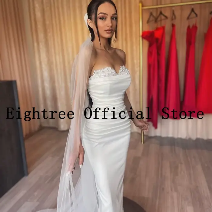 Eightree-Robe de Mariée Blanche Sexy en Dentelle avec Traîne Amovible
