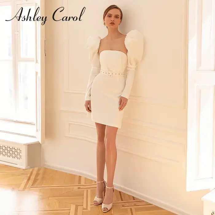 Ashley Carol-Robe de Mariée en Satin avec Manches sulf, Sexy, Élégante, Sans Bretelles, Dos aux, Min
