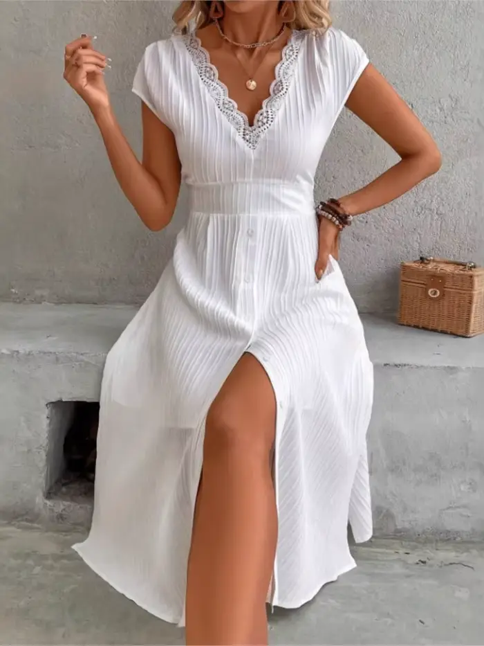 Robe décontractée en dentelle blanche pour femmes