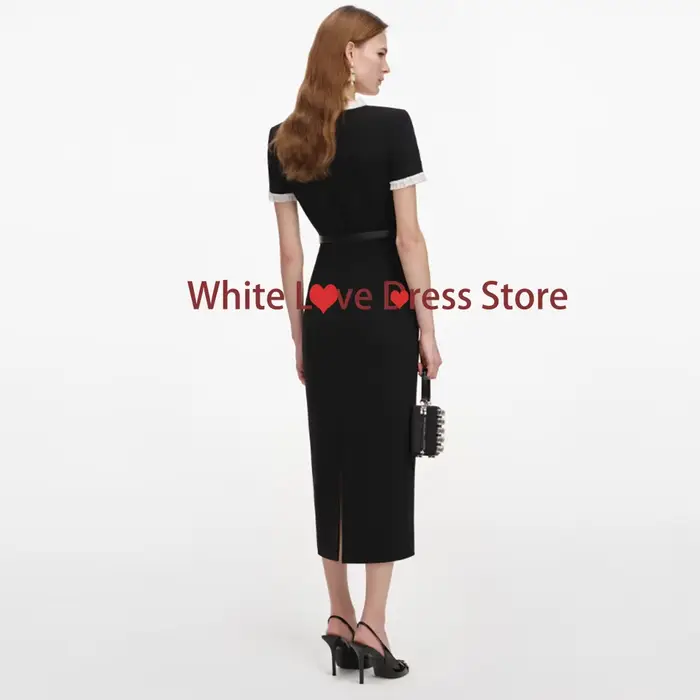 Robe de soirée noire pour occasions formelles, col carré, manches courtes, avec robes de bal ajustables, robe mi-longue personnalisée