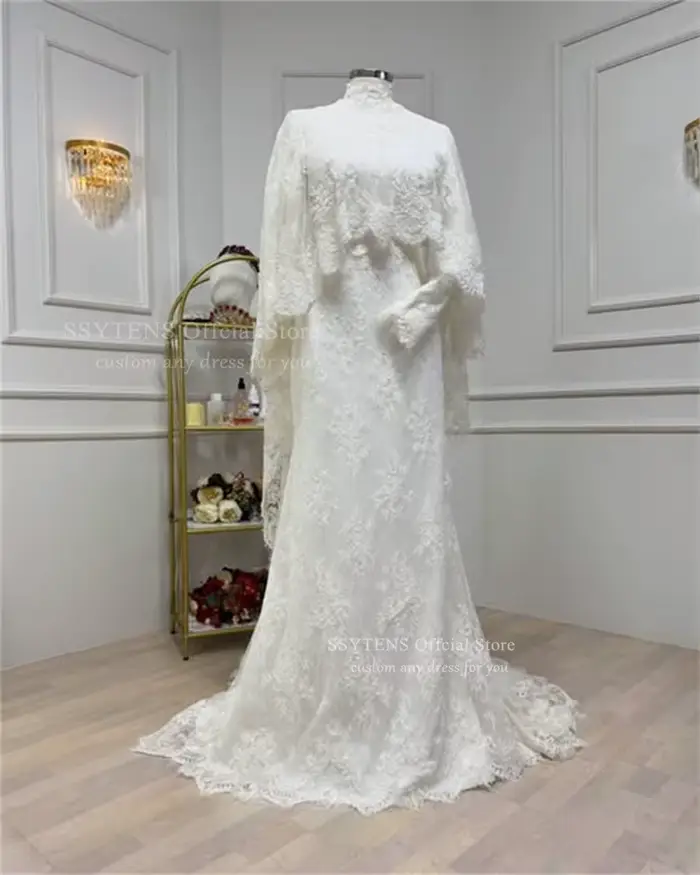 SSYTENS – Robes de mariée modestes et personnalisées : col montant en dentelle, style Nikkah, robe m