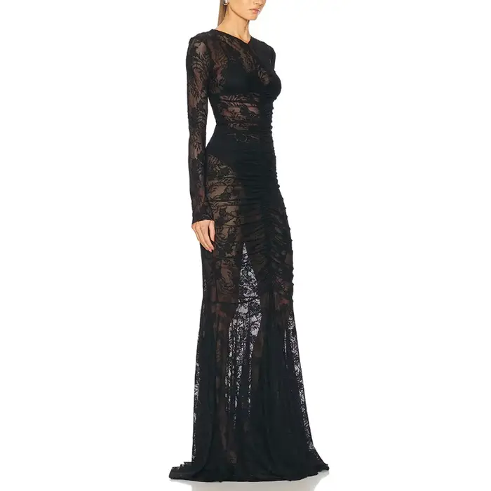 Robe de soirée en dentelle noire pour femmes élégante et luxueuse pour mariages soirées formelles et promenades romantiques