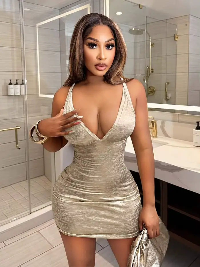 Robe de soirée sexy pour femme, sans manches, col en V, coupe ajustée, couleur unie, à sequins, collection 2026