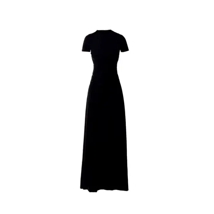 Robe noire à manches courtes de style français pour femmes, en été, ajustée, pincée à la taille, bel