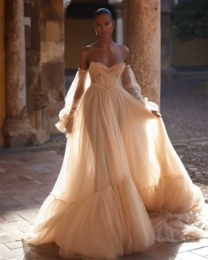 SSYTENS robes de mariée bohème élégantes personnalisées gonflées à manches longues Corset dos robe