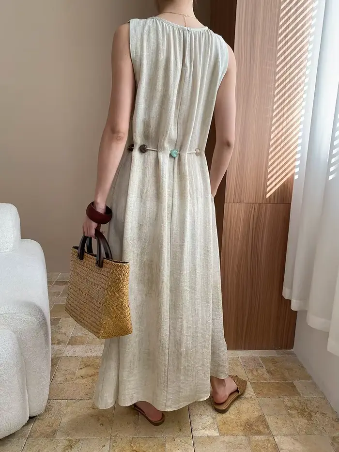 Robe ample décontractée sans manches en soie avec broderies et appliques pour femmes, printemps et été