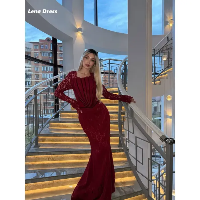 Robe de Soirée Lena Élégante à Manches Longues en Dentelle Brodée pour Occasions Spéciales Soirées Officielles Fêtes de Mariage