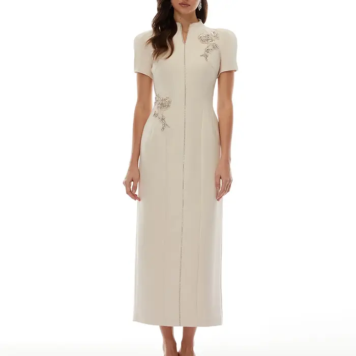Robe longue VGH abricot à col mandarin pour femme