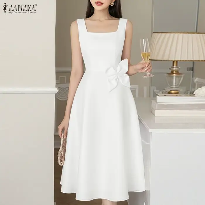 ZANZEA Robe de soirée élégante en satin blanc pour femme